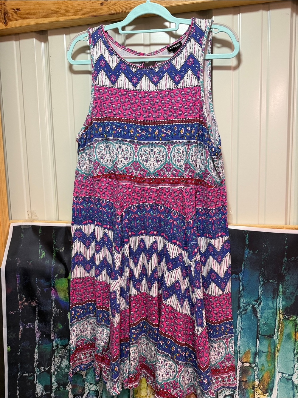 torrid Pink and Blue Boho Fit-and-Flare Tank Dress